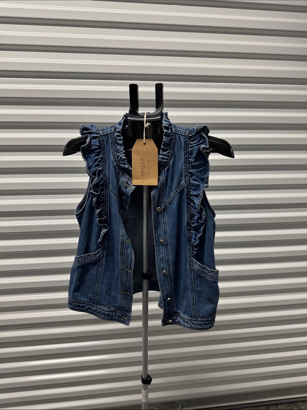 Listicle Dark Blue Ruffle Denim Vest